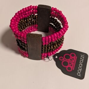 paparazzi Pink and Brown Beaded Stretch Bracelet